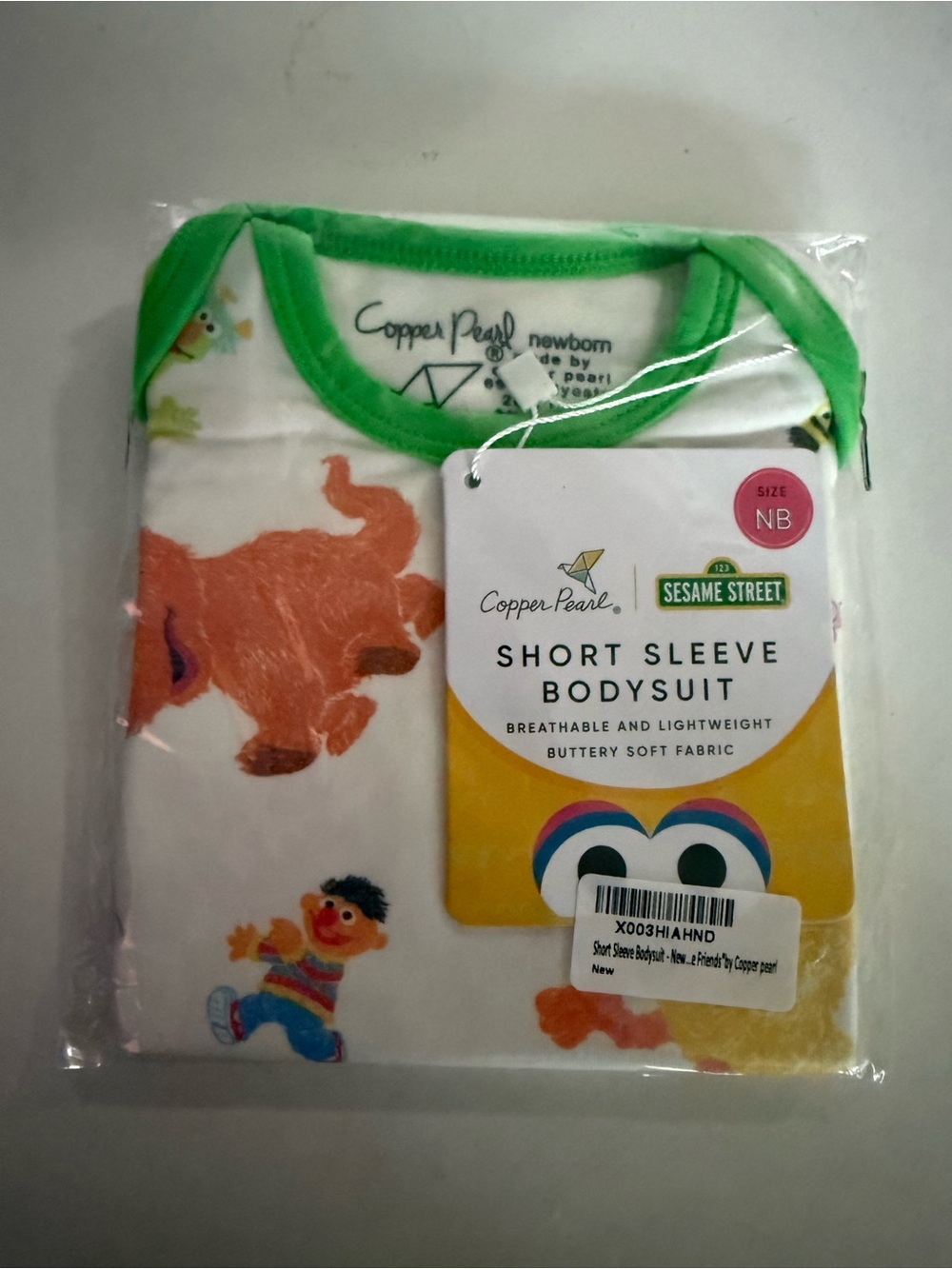 Copper Pearl Sesame Street Short Sleeve Bodysuit in Green Trim - NB